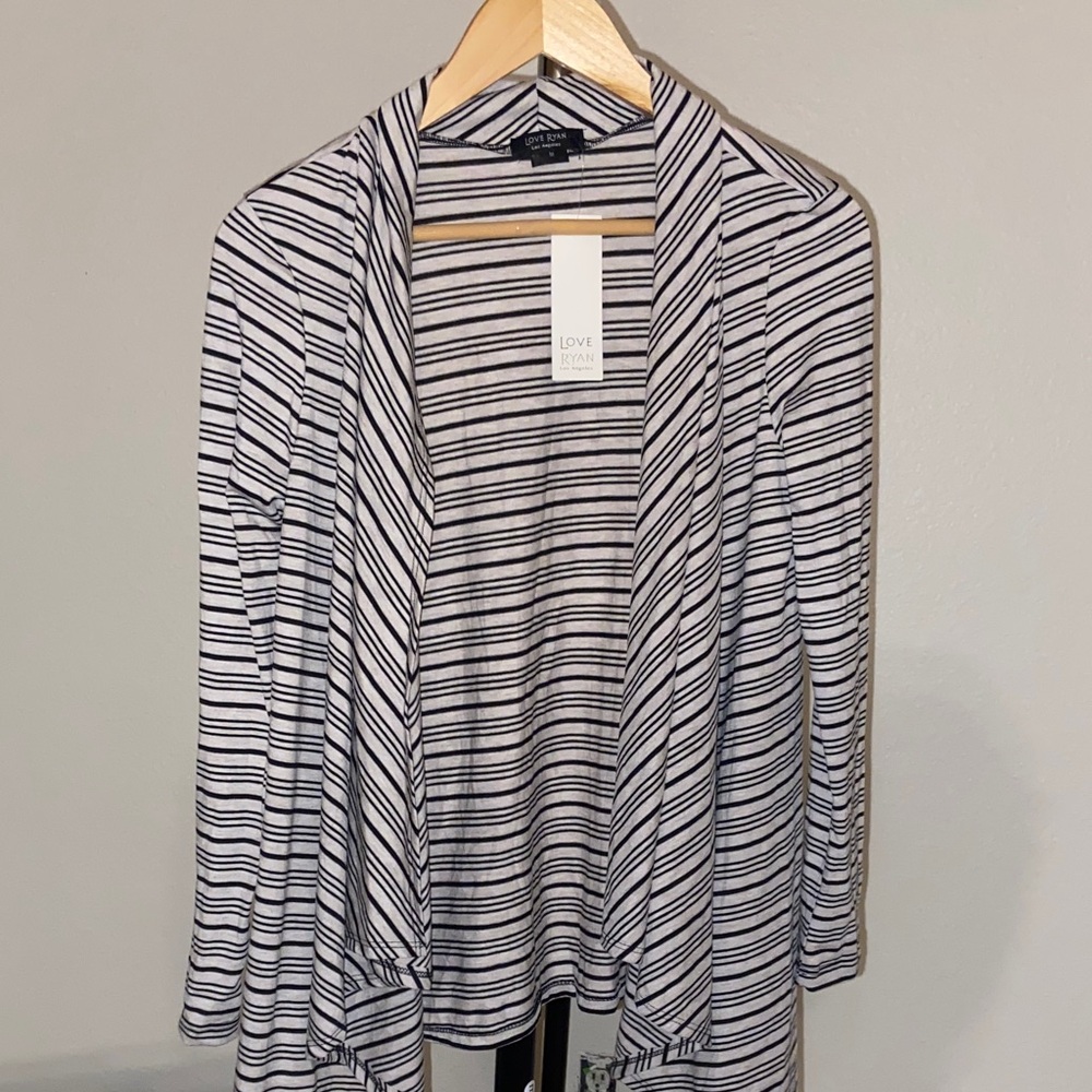 Striped Open Front Cardigan